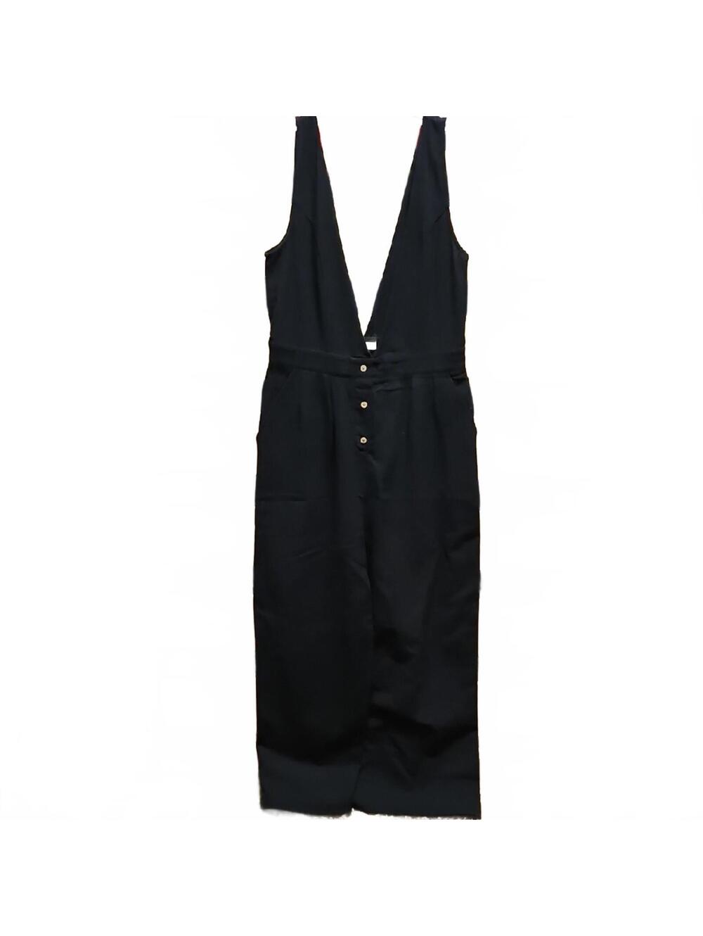 Polagram| Black Textured Jumpsuit with Button Accents | M